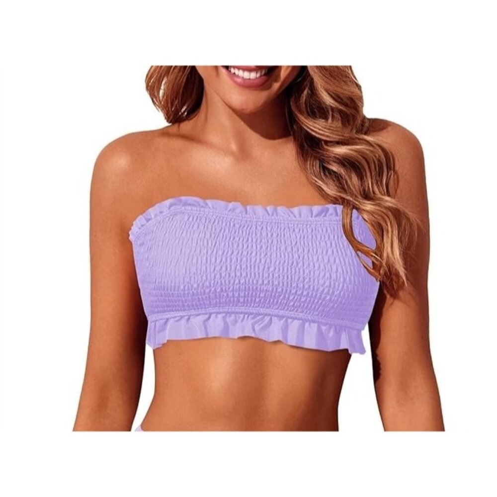 Decree Purple Smoked Bandeau Swim Top size Large NEW